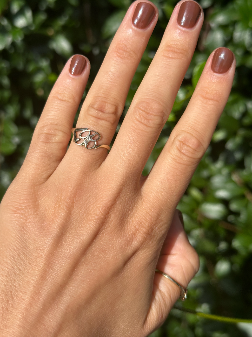9CT VINTAGE INITIAL RING - B