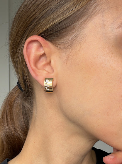 VINTAGE 18CT GOLD AND DIAMOND WAVE EARRINGS