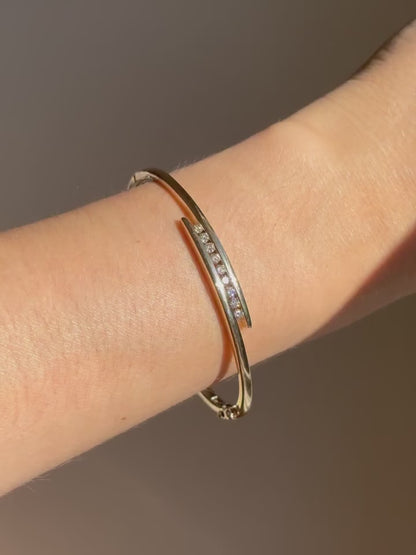 ESTATE 9CT GOLD AND DIAMOND BANGLE